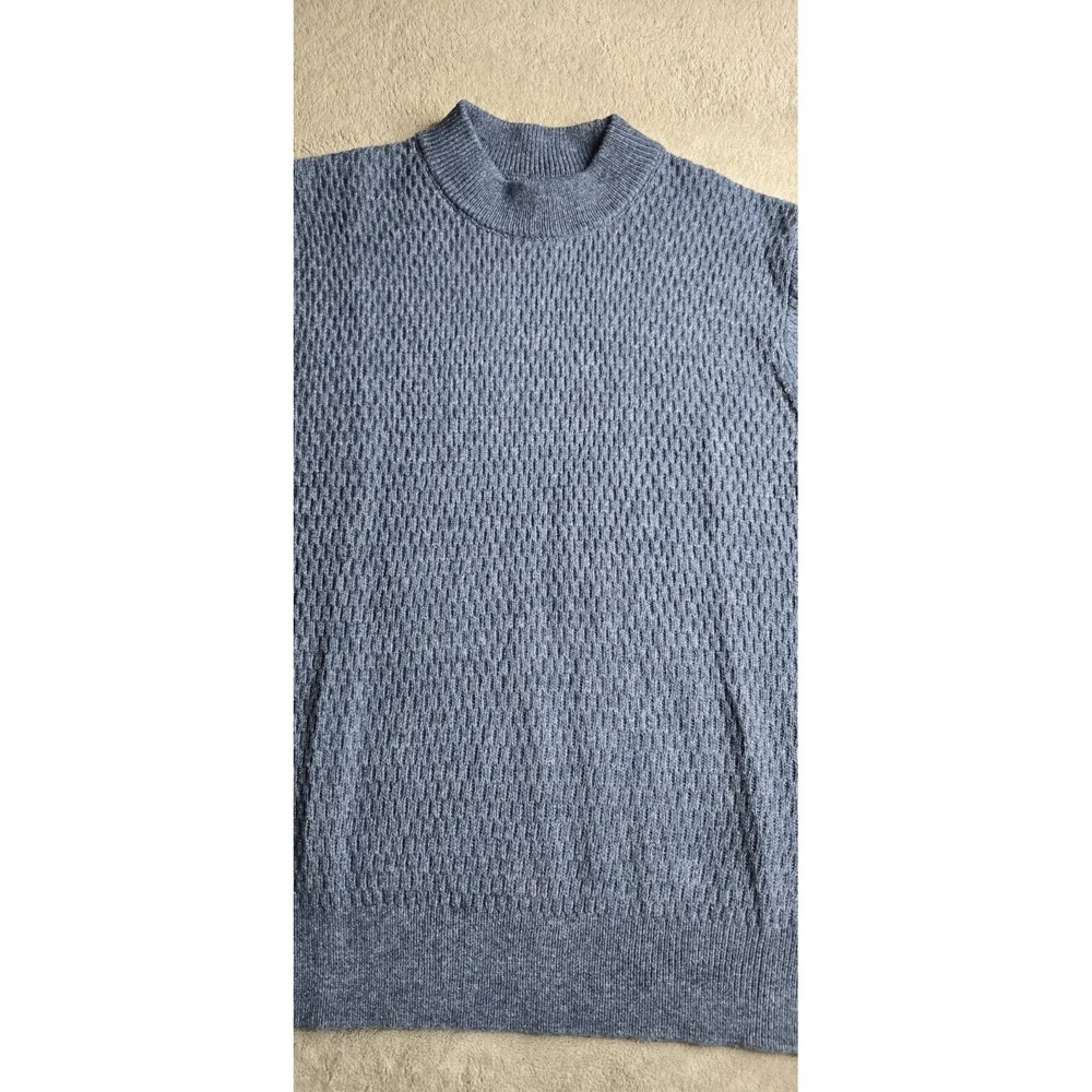 Line of Trade Sweater Mens Large Blue Wool Blend Cable Knit Long Sleeve Pullover